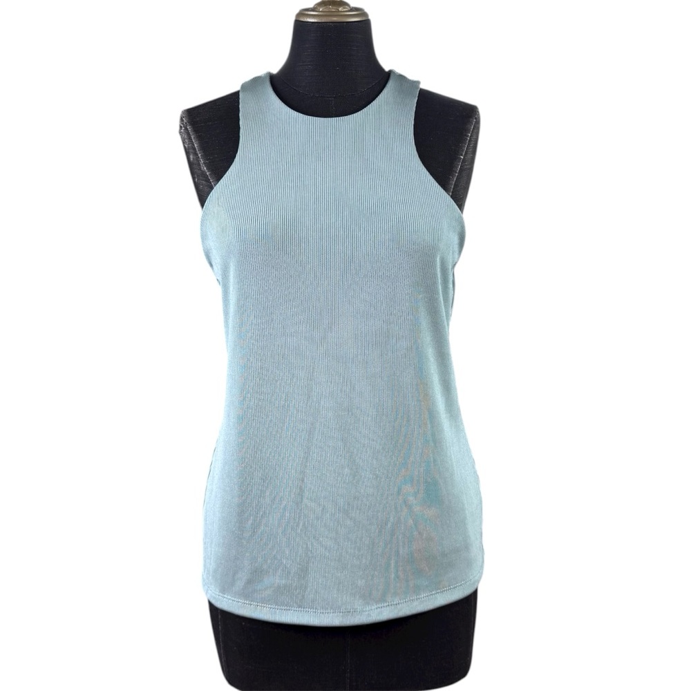 A New Day Top Sleeveless Ribbed Fabric Aquamarine Blue Green Size Medium